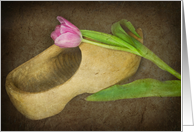 Pink Tulip On Dutch Wooden Shoe card