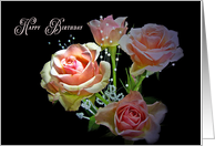 Illuminated Peach Rose Bouquet with Pearls on Black for Birthday card