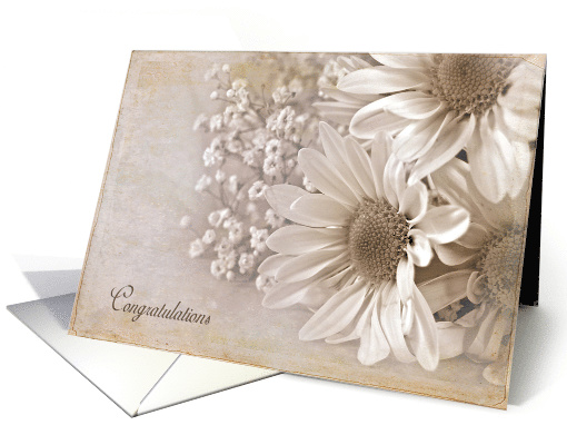 wedding congratulations daisy bouquet with vintage texture effect card