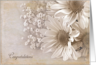 wedding congratulations daisy bouquet with vintage texture effect card