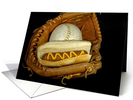 picnic invitation-hot dog with ball in baseball glove card (447896)