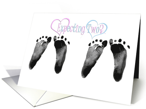 Twins Pregnancy Congratulations, twin baby footprints on white card