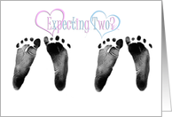 Twins Pregnancy Congratulations, twin baby footprints on white card