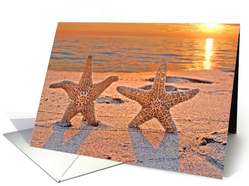 Tropical Starfish on a Sunset Beach for Newlyweds card (454500)