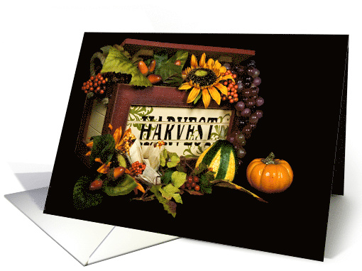 Thanksgiving fruits and vegetables in wooden harvest box card (486604)