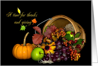 Thanksgiving bountiful harvest fruit with basket on black card