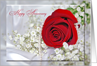 Red Rose and Pearls On Satin For First Anniversary card