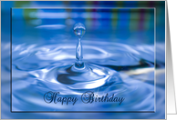 Birthday, close up of blue water droplet card