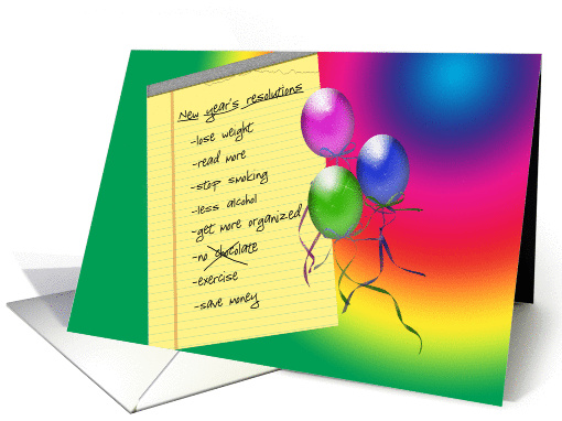 New Year's resolution list with balloons card (529855)