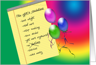 New Year’s resolution list with balloons card
