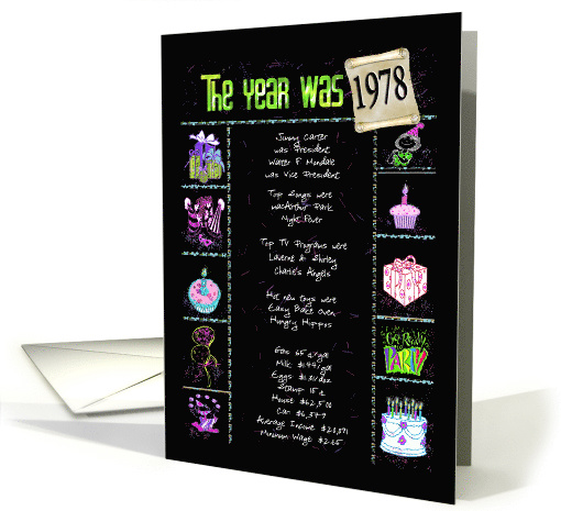 birthday year 1978 fun trivia facts with party elements card (534189)