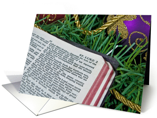 Christmas Bible with garland and ornaments card (538933)