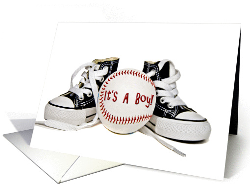 Baby boy sneakers with baseball for new son card (549718)