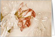 Sepia Rose Bouquet on Bridal Pillow for Wedding Congratulations card