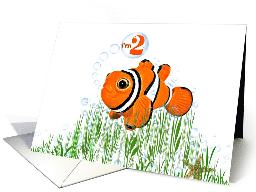 2nd Birthday for child, clown fish with starfish in seaweed card