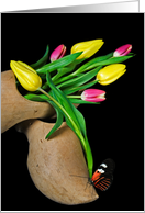 Birthday for Friend tulips in Dutch wooden shoe with butterfly card