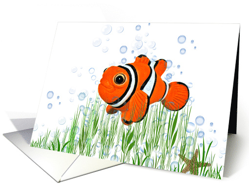 birthday-clown fish and starfish in seaweed card (578144)