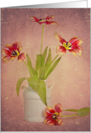 Tulip bouquet with vintage texture in old pot for Birthday card