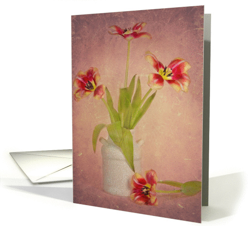 sympathy-tulip bouquet with textured overlay card (579975)