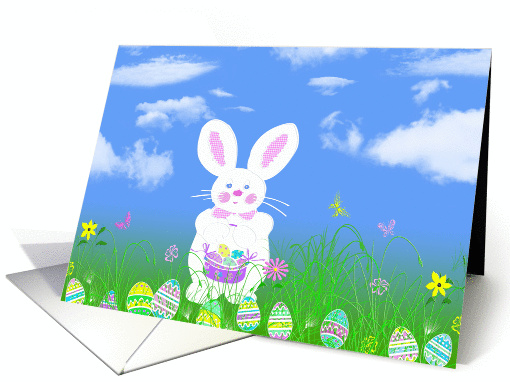 Easter-white bunny with eggs in grass card (587109)