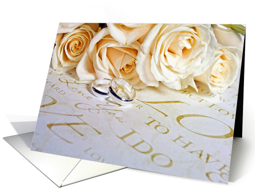 Wedding Congratulations-white roses and wedding rings card (587750)