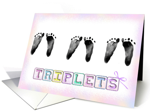 Triplet baby footprints on soft pink background card (588415)