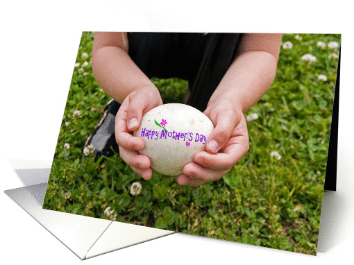 Mother's Day-little girl holding an egg with holiday message card