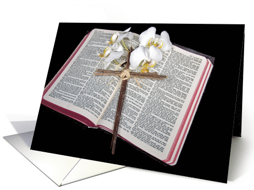 Easter Cross on Holy Bible with White Orchids card (598073)