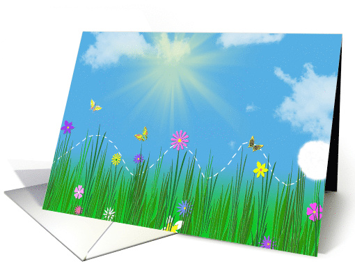 Hello, Bunny Hopping Through Grass and Flowers card (599332)