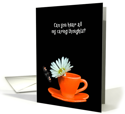 Thinking of You, Butterfly On White Daisy In Orange Teacup card
