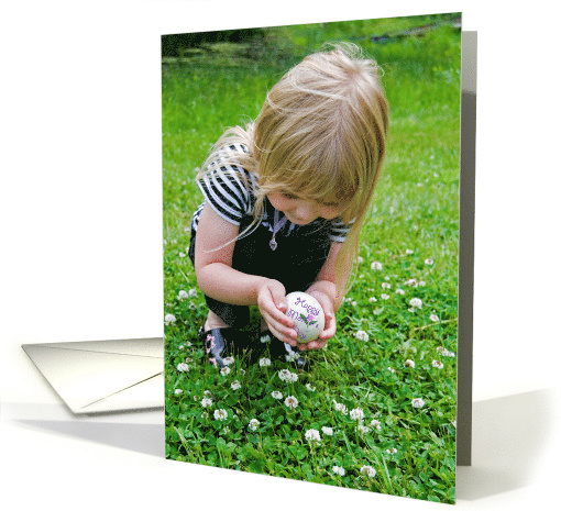 Little Girl with Mother's Day Egg in Grass and Clover card (607648)