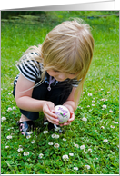 Little Girl with Mother’s Day Egg in Grass and Clover card