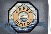 Nautical Birthday for him, life ring in a frame with old cruise ship card