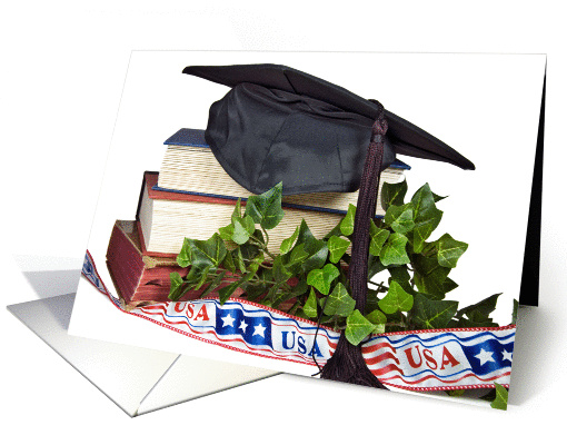 Graduation-black graduation cap on books with ivy card (624046)