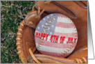 Happy 4th of July, American flag softball with glove card