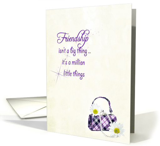 Birthday for Friend purple plaid purse with pearls and daisies card