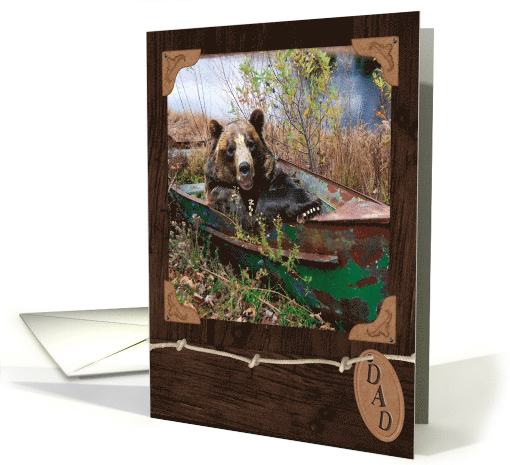 Dad's birthday-bear in row boat with tag and corner frame card