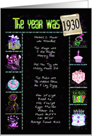 Birth year 1930 trivia facts on black with party elements card