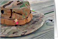 Birthday, fishing hat with fly card