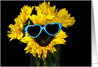 Birthday-sunflower wearing heart sunglasses card