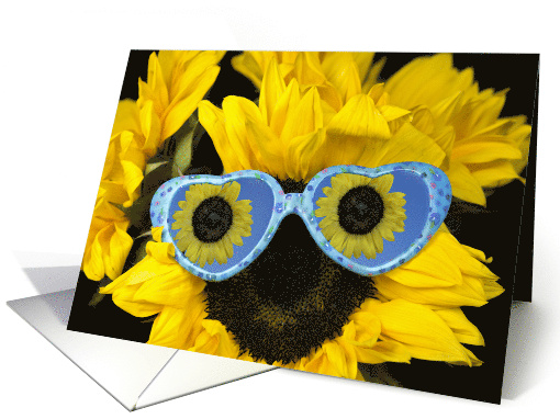 Birthday humor sunflower with heart shaped sunglasses card (672874)