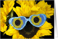 Birthday humor sunflower with heart shaped sunglasses card