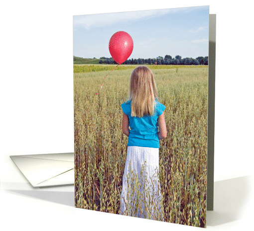 Goodbye girl with red balloon in wheat field card (676083)