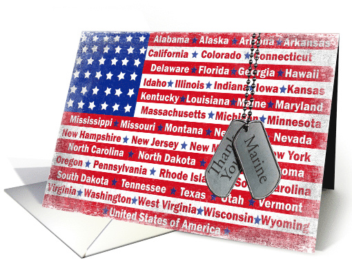 Thank You for Marine dog tags on American flag card (680110)