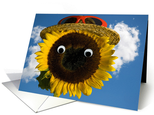 Birthday humor with sunflower wearing a hat card (681216)
