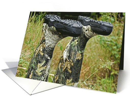 Camouflage Hunting Boots In Tall Grass For Birthday card (688670)