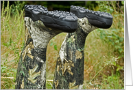 Camouflage Hunting Boots In Tall Grass For Birthday card