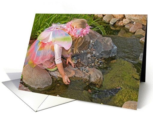 Birthday-fairy girl with butterfly on her hand by water card (690093)