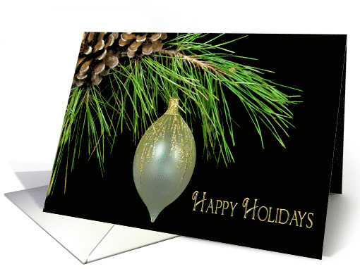 Christmas gold fancy ornament hanging from pine bough card (703995)