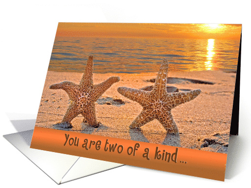 Pair of Starfish on Beach with Sunset for Anniversary card (705966)